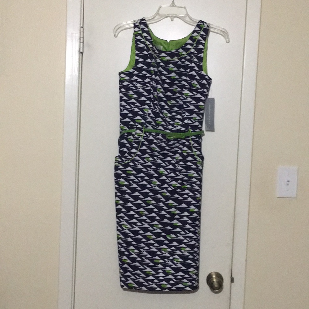 London Times Navy Sleeveless Dress